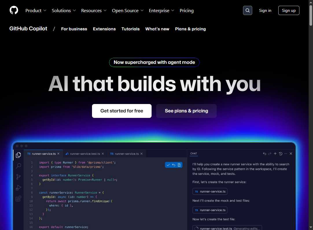 GitHub Copilot 网站截图