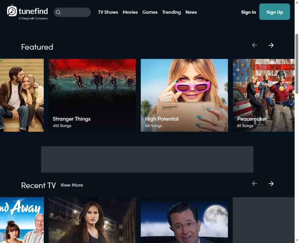 Tunefind 网站截图